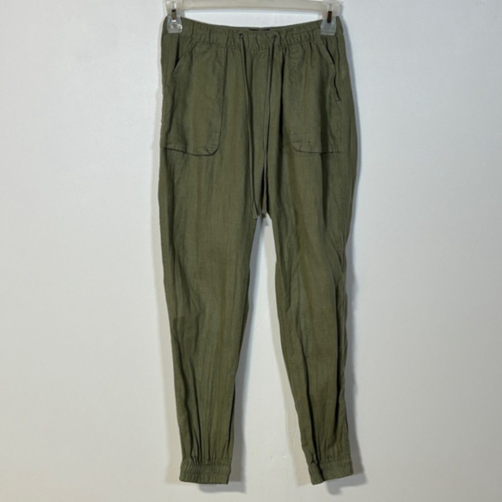 Jones New York Green Linen Jogger Casual Pants Women’s Small Drawstring Pockets